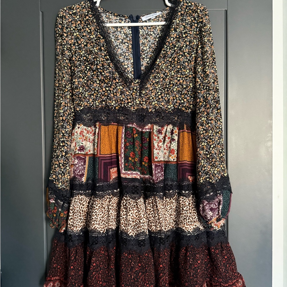 Olivaceous Multicolor Patchwork Long Sleeve Dress - image 1